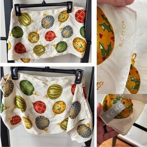 Echo New York Vintage Authentic 100% Silk Holiday Ornament Rectangular Scarf